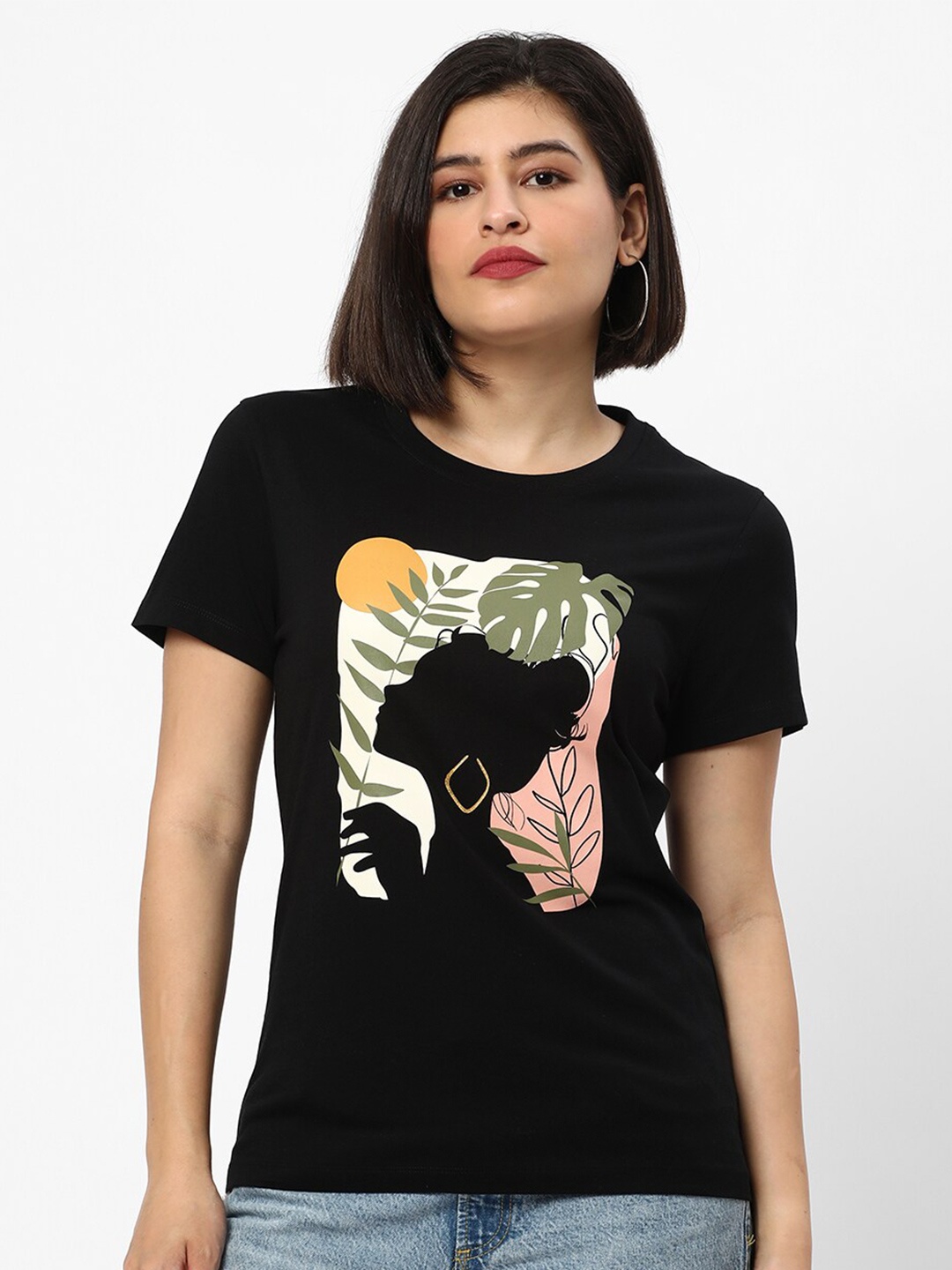 

R&B Graphic Printed Regular Fit Cotton T-shirt, Black