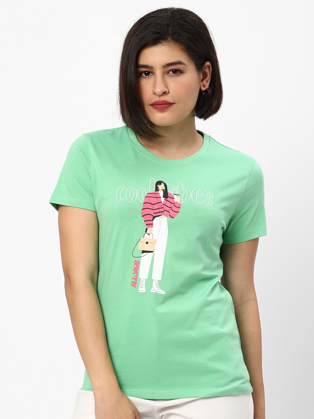 

R&B Graphic Printed Cotton T-shirt, Green