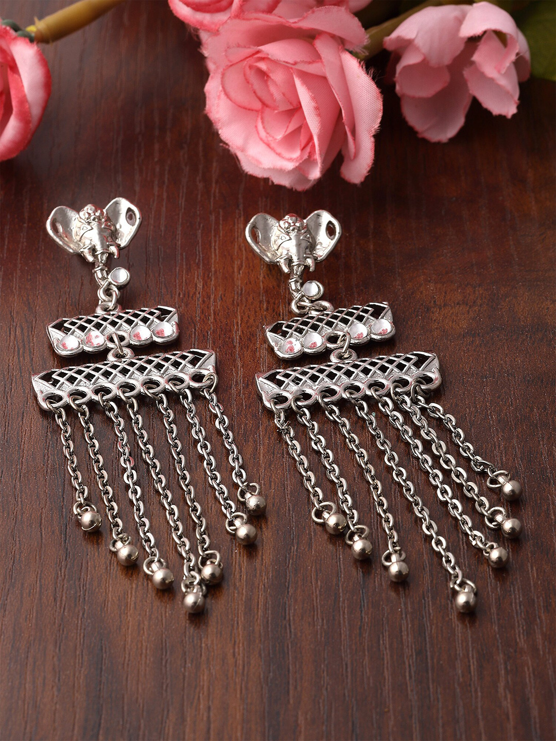 

KARATCART Silver-Plated Contemporary Drop Earrings