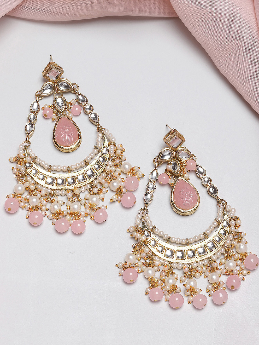 

KARATCART Gold-Plated Kundan Studded Contemporary Chandbalis