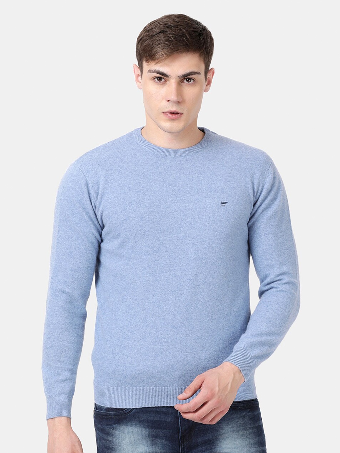 

t-base Round Neck Woollen Pullover, Blue