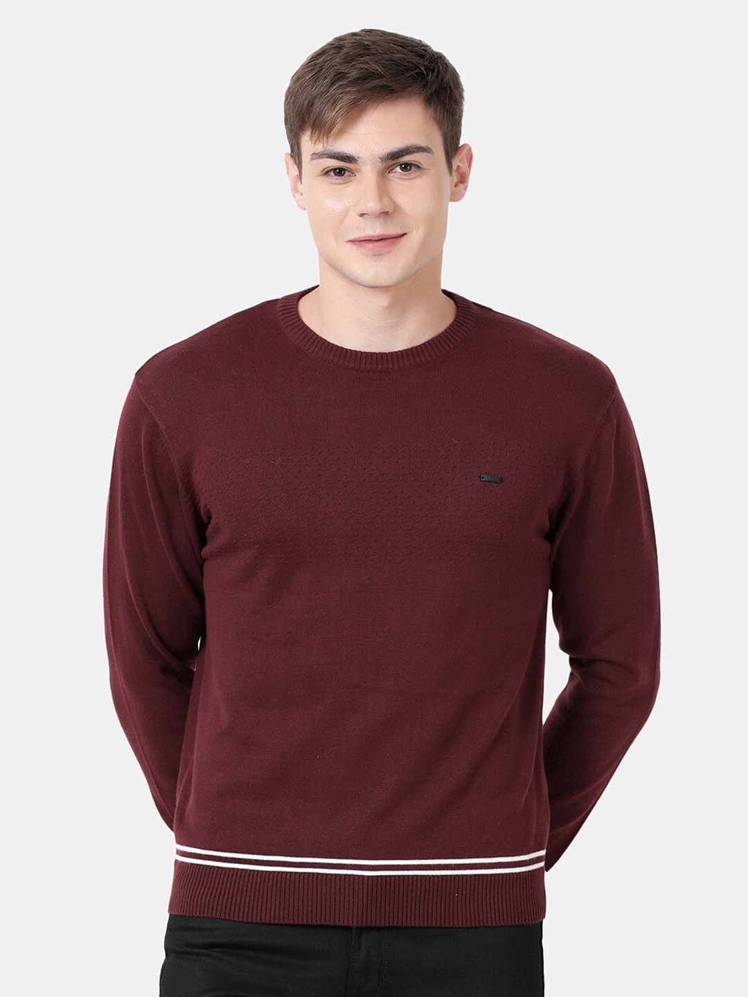 

t-base Geometric Self Design Cotton Pullover, Maroon