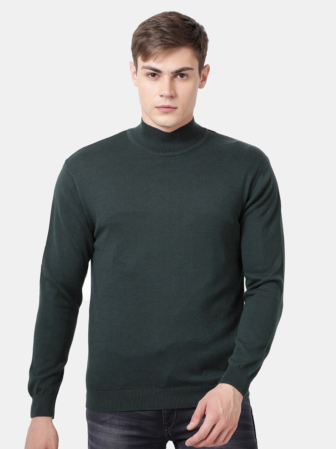 

t-base High Neck Cotton Pullover Sweater, Green