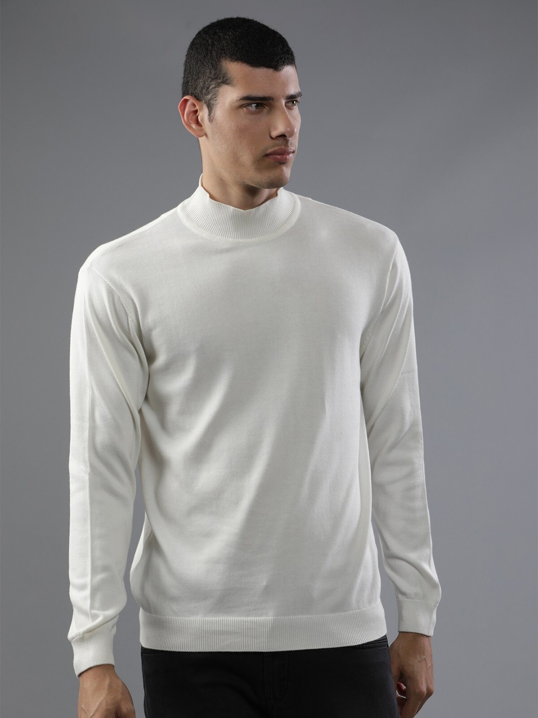 

t-base High Neck Cotton Pullover Sweater, Off white