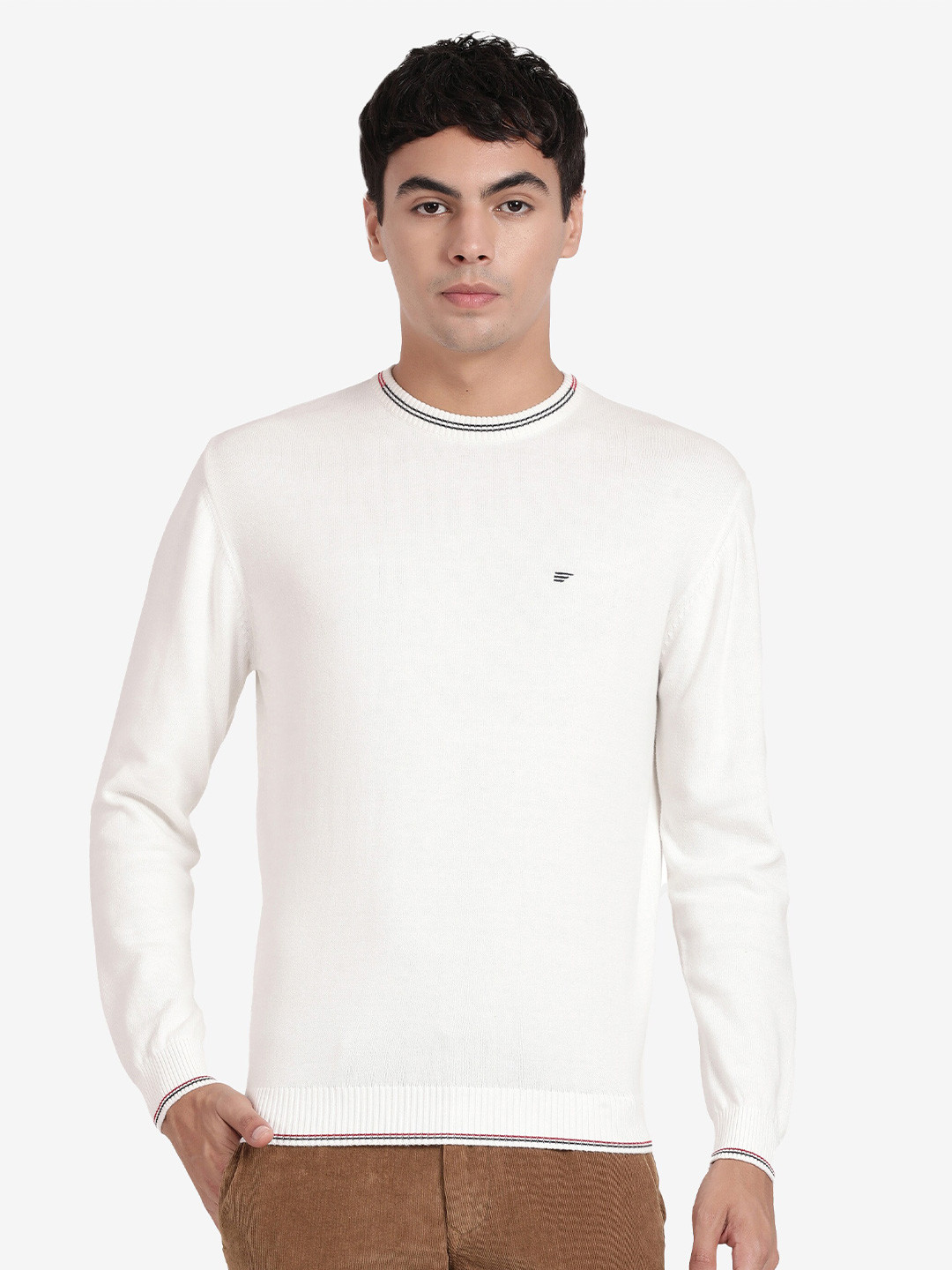 

t-base Round Neck Cotton Pullover Sweater, Off white