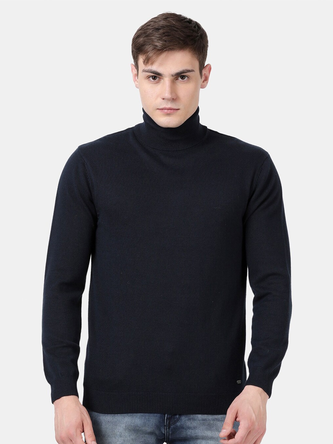 

t-base High Neck Cotton Pullover Sweater, Navy blue