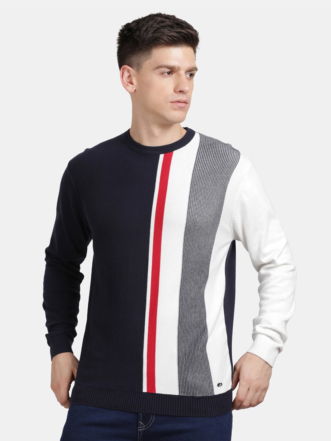 

t-base Colourblocked Cotton Pullover, Navy blue