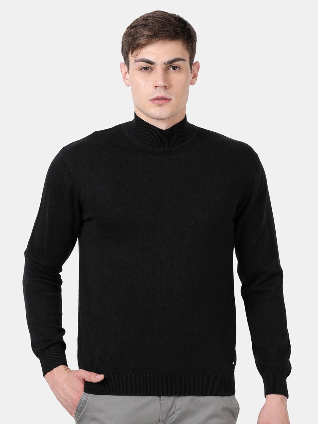 

t-base Turtle Neck Cotton Pullover, Black