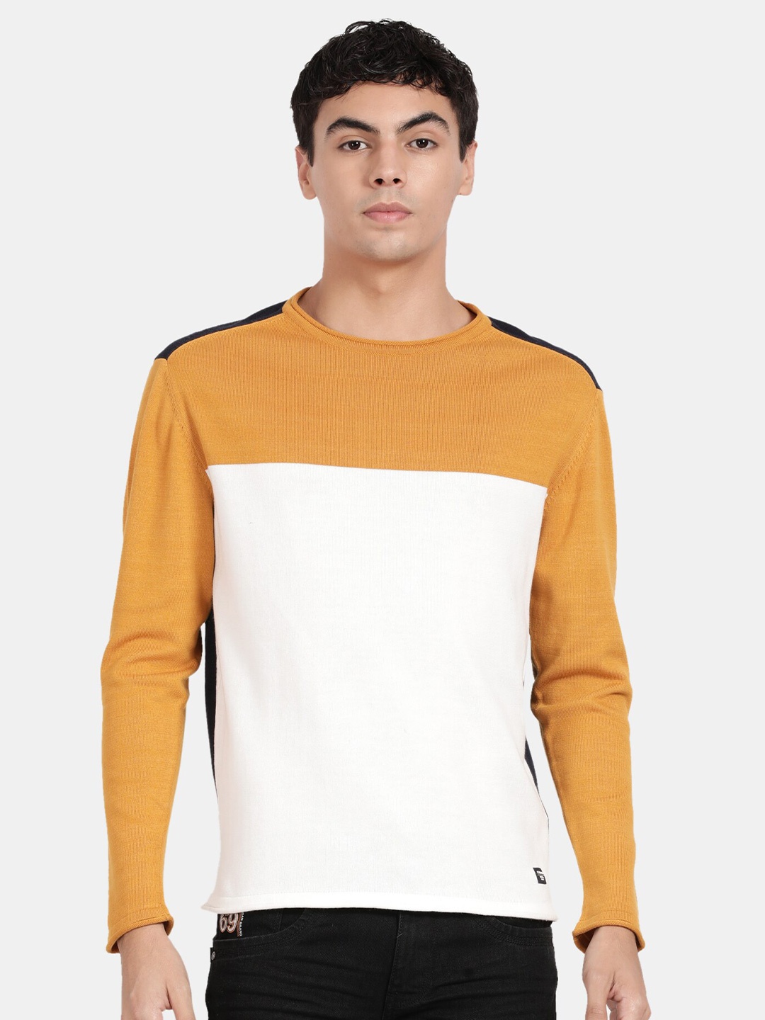 

t-base Colourblocked Cotton Pullover, Yellow