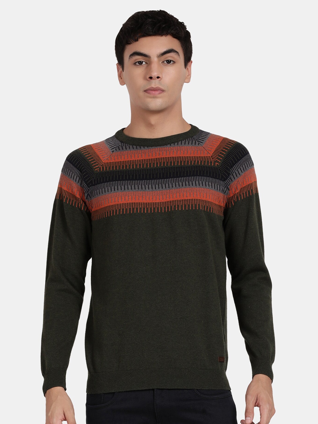 

t-base Striped Cotton Pullover, Olive