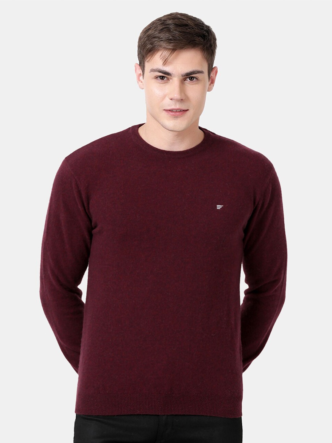 

t-base Round Neck Woollen Pullover, Burgundy