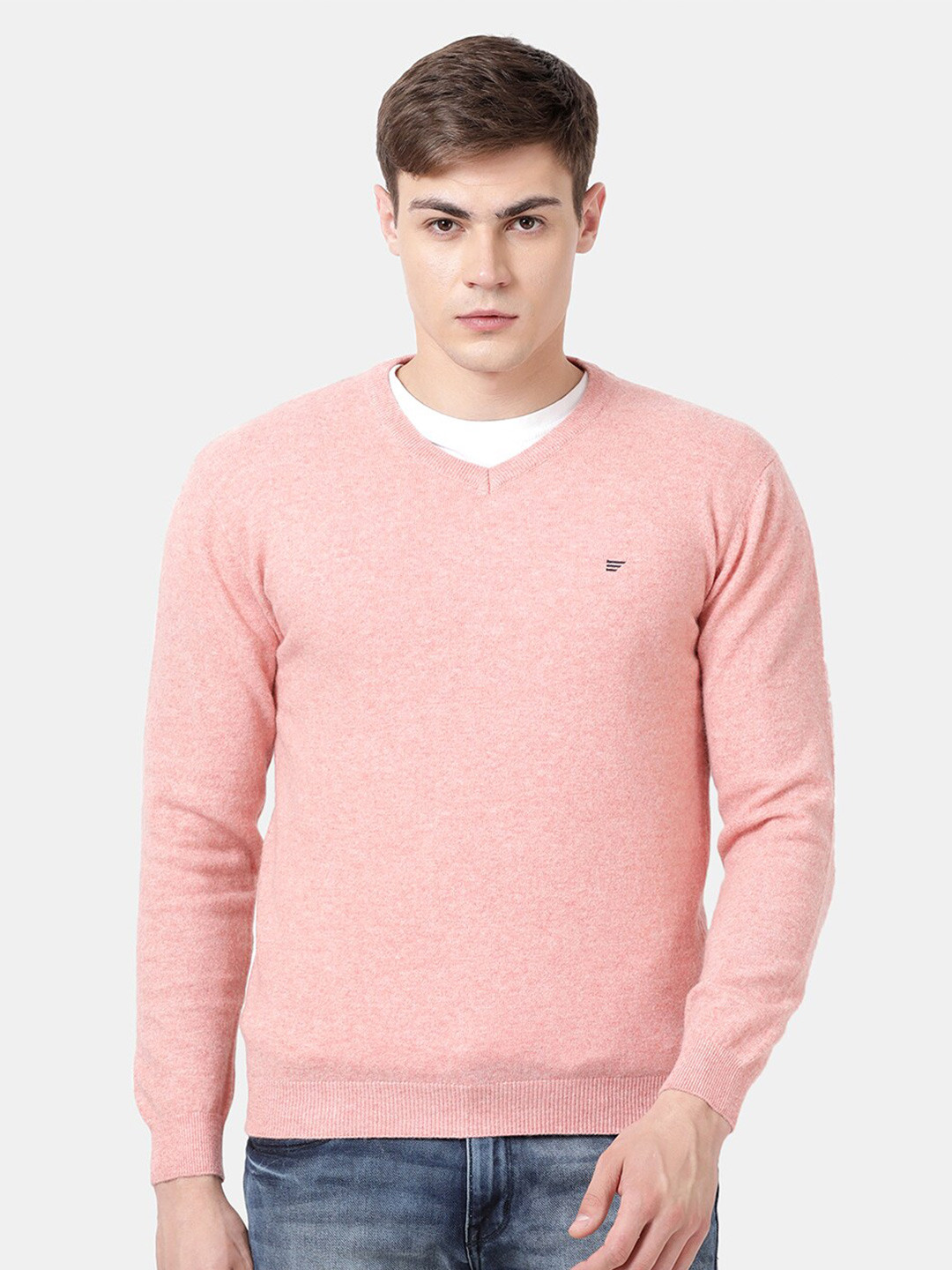 

t-base V-Neck Woollen Pullover Sweater, Rose
