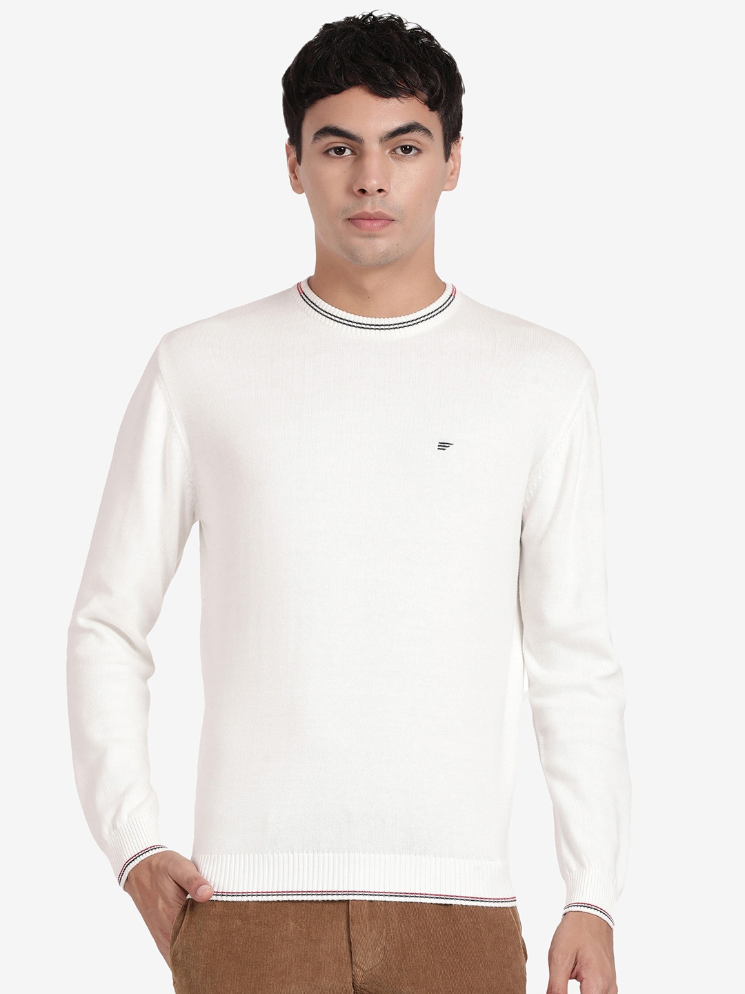 

t-base Round Neck Cotton Pullover Sweater, Off white