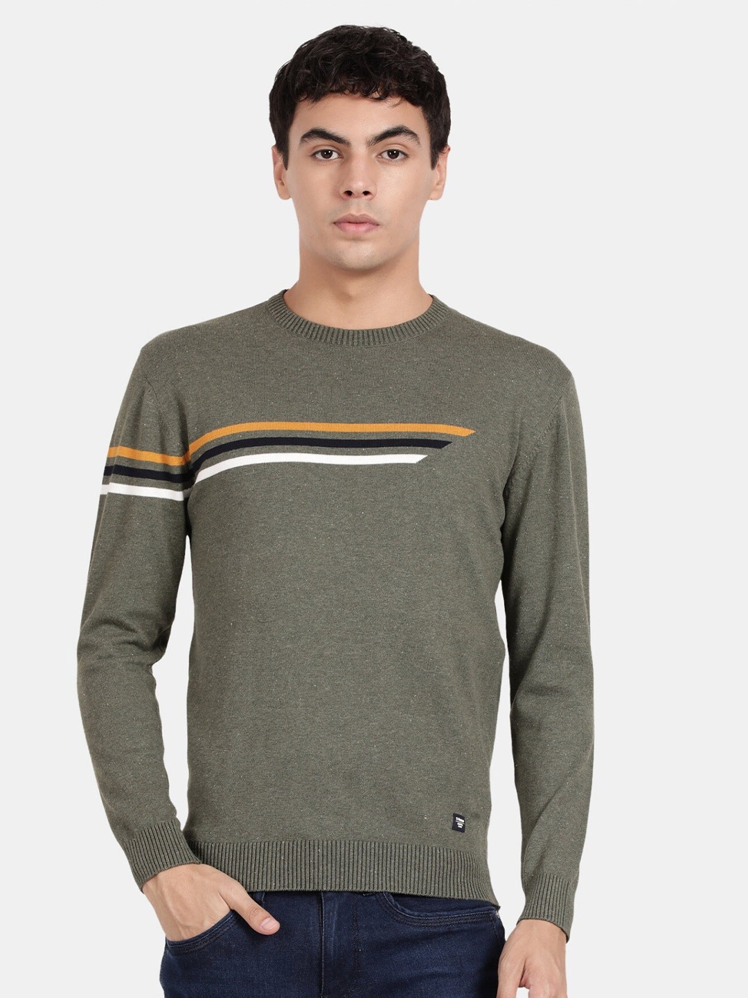 

t-base Round Neck Cotton Pullover Sweater, Olive