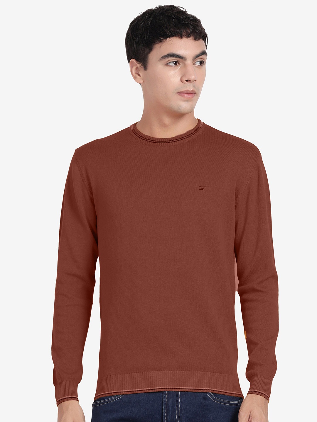 

t-base Round Neck Cotton Pullover Sweater, Rust