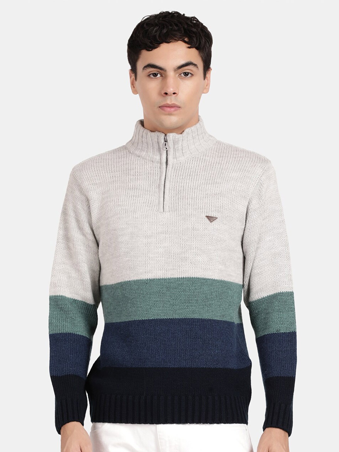 

t-base Colourblocked Woollen Pullover Sweater, Grey