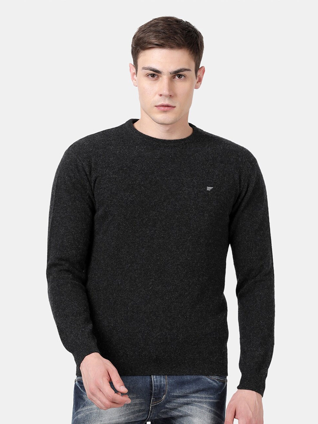 

t-base Round Neck Woollen Pullover Sweater, Black