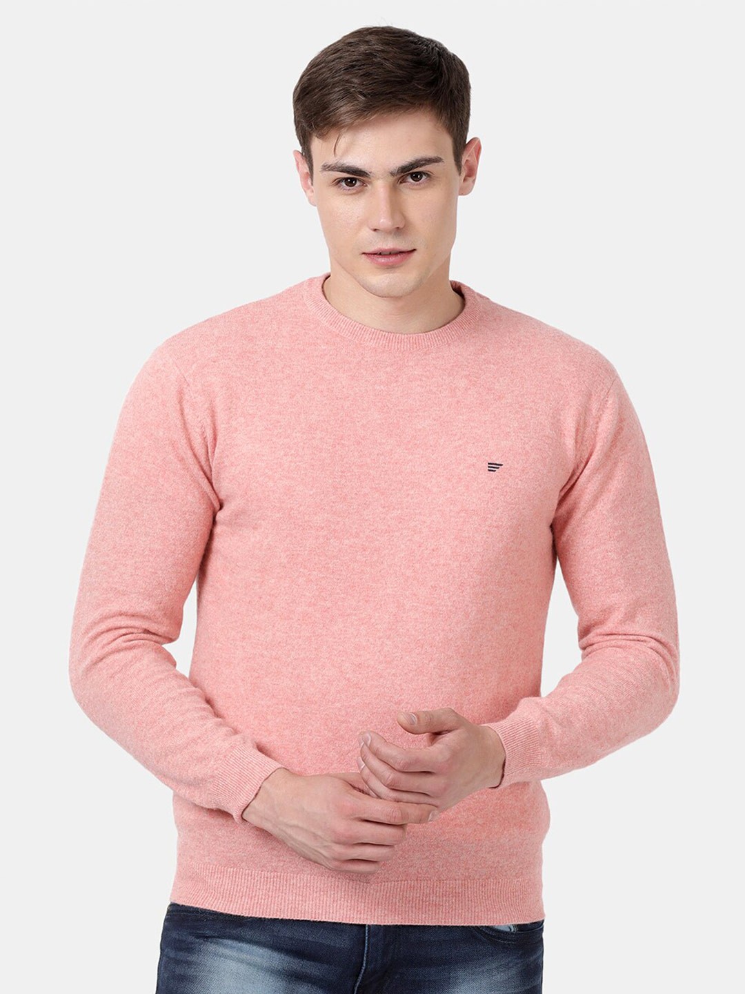 

t-base Round Neck Long Sleeves Woollen Pullover Sweater, Peach