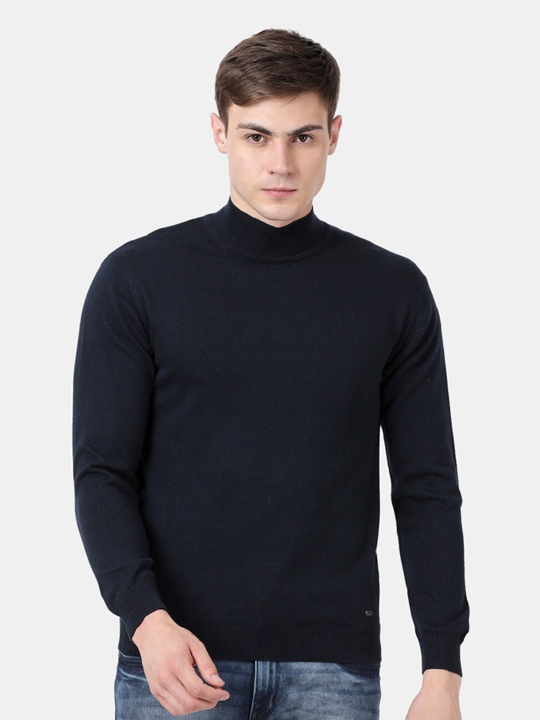 

t-base Turtle Neck Long Sleeves Cotton Modal Pullover Sweater, Navy blue