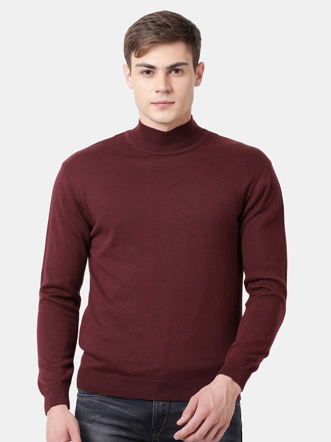 

t-base Turtle Neck Long Sleeves Cotton Modal Pullover Sweater, Maroon