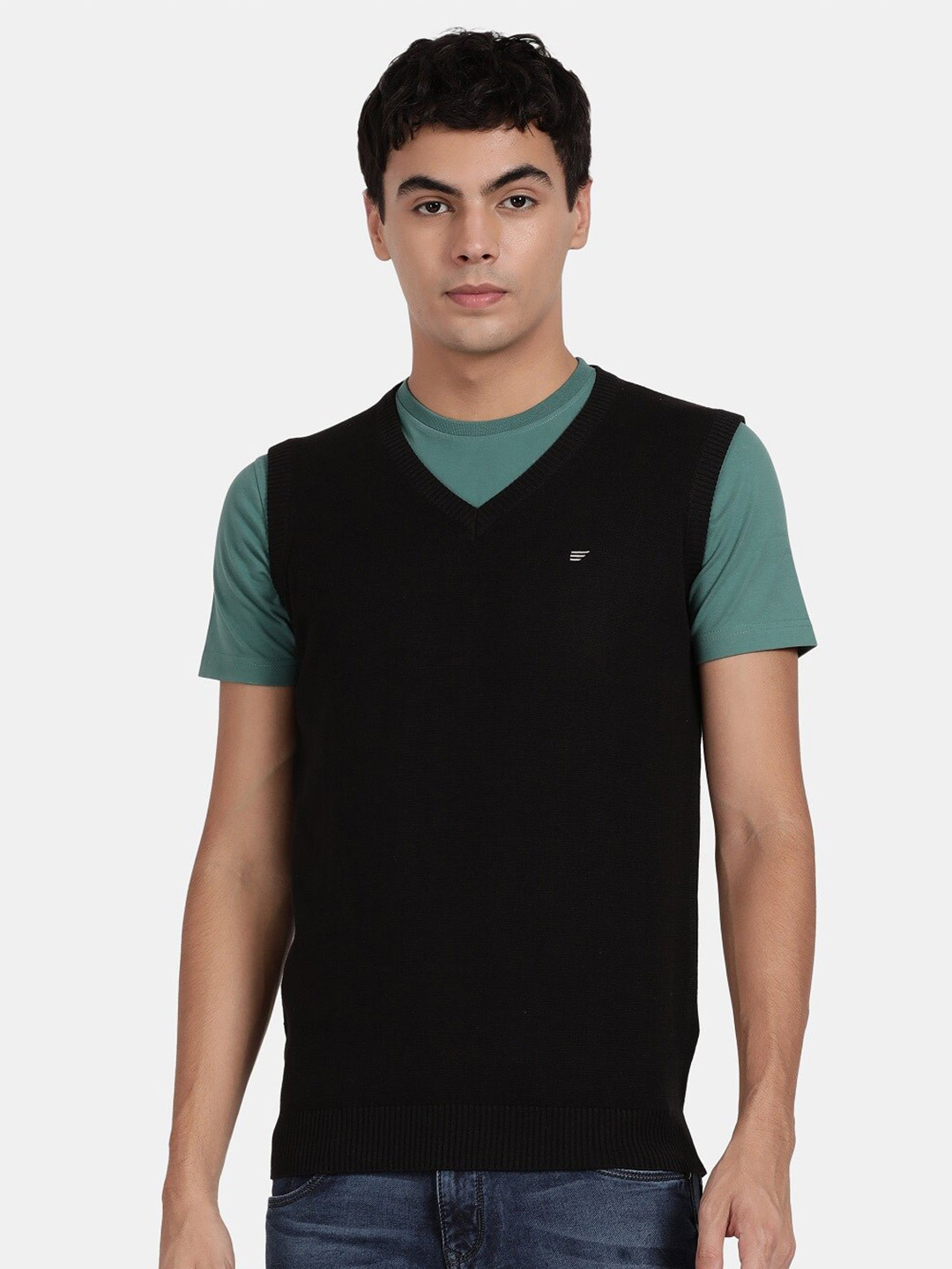 

t-base V-Neck Sleeveless Cotton Sweater Vest, Black