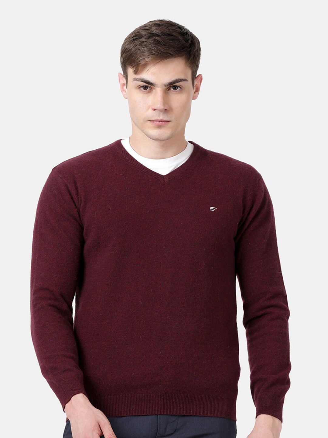 

t-base Self Dsign V Neck Pullover Sweater, Burgundy