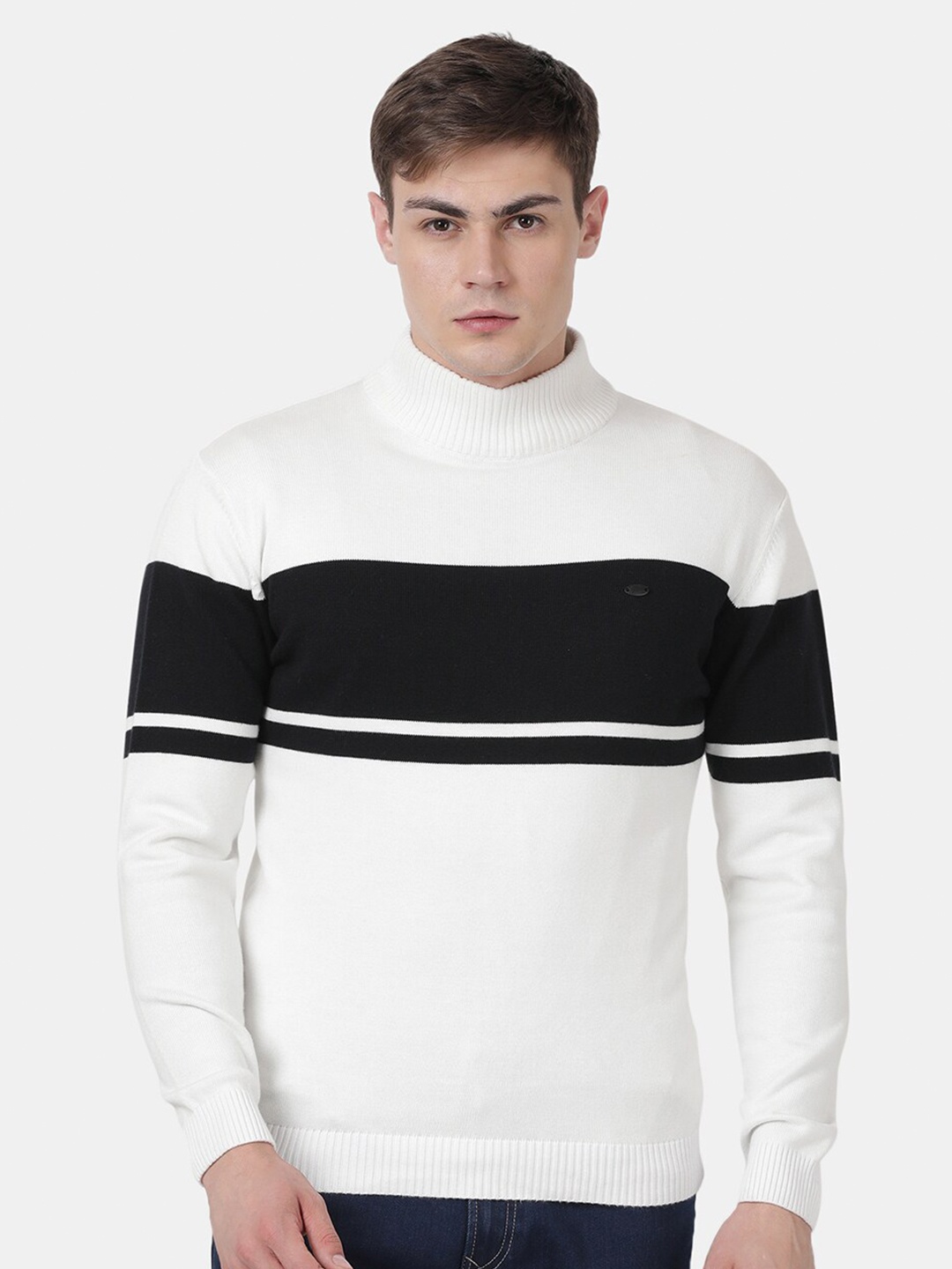 

t-base Colourblocked Turtle Neck Cotton Pullover Sweater, Black