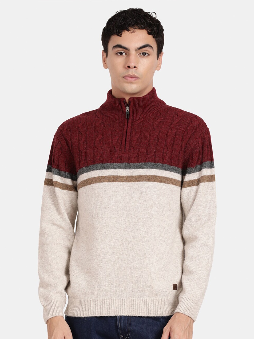 

t-base Colourblocked Turtle Neck Pullover Sweater, Red