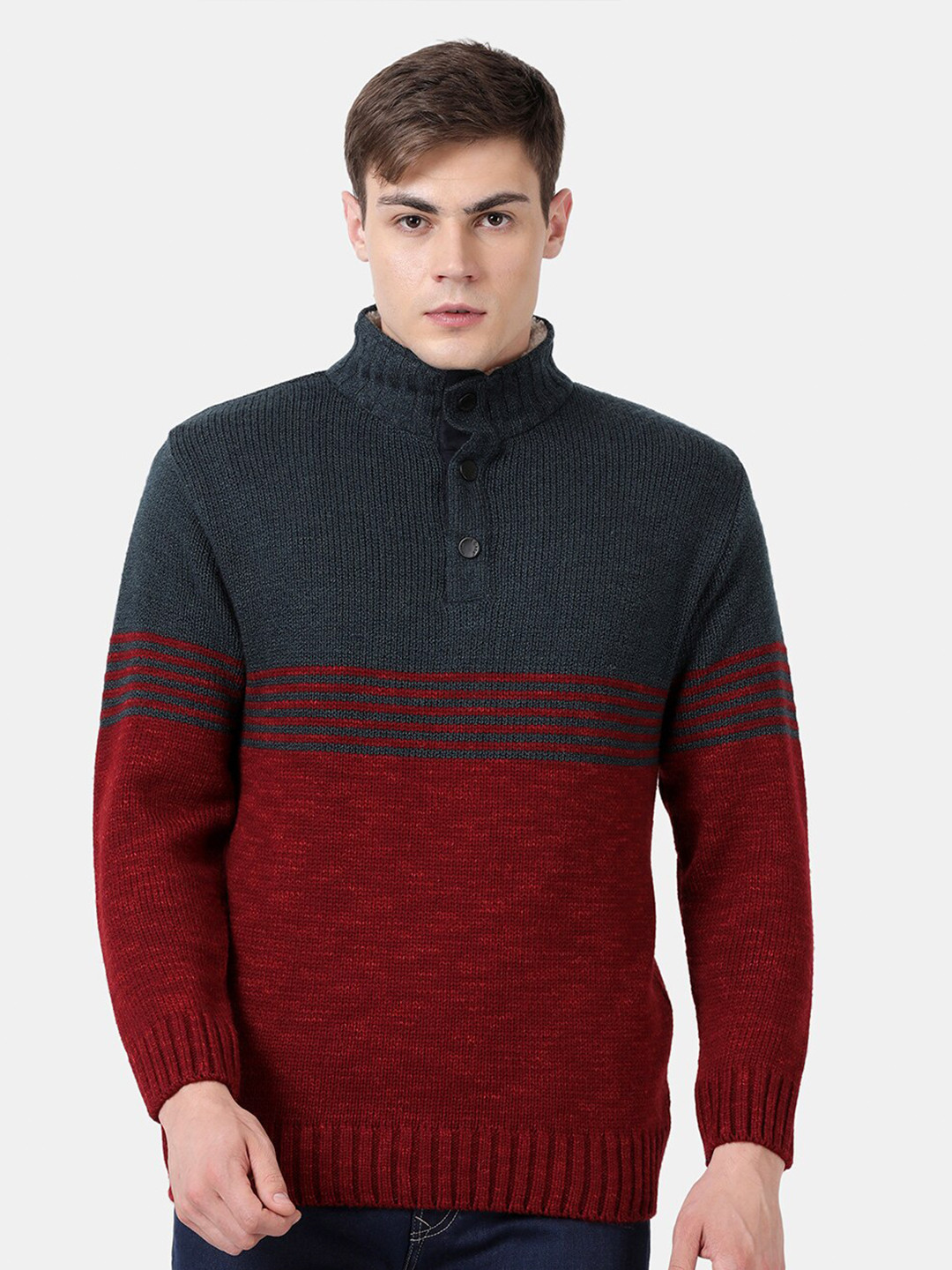 

t-base Colourblocked Turtle Neck Pullover Sweater, Red