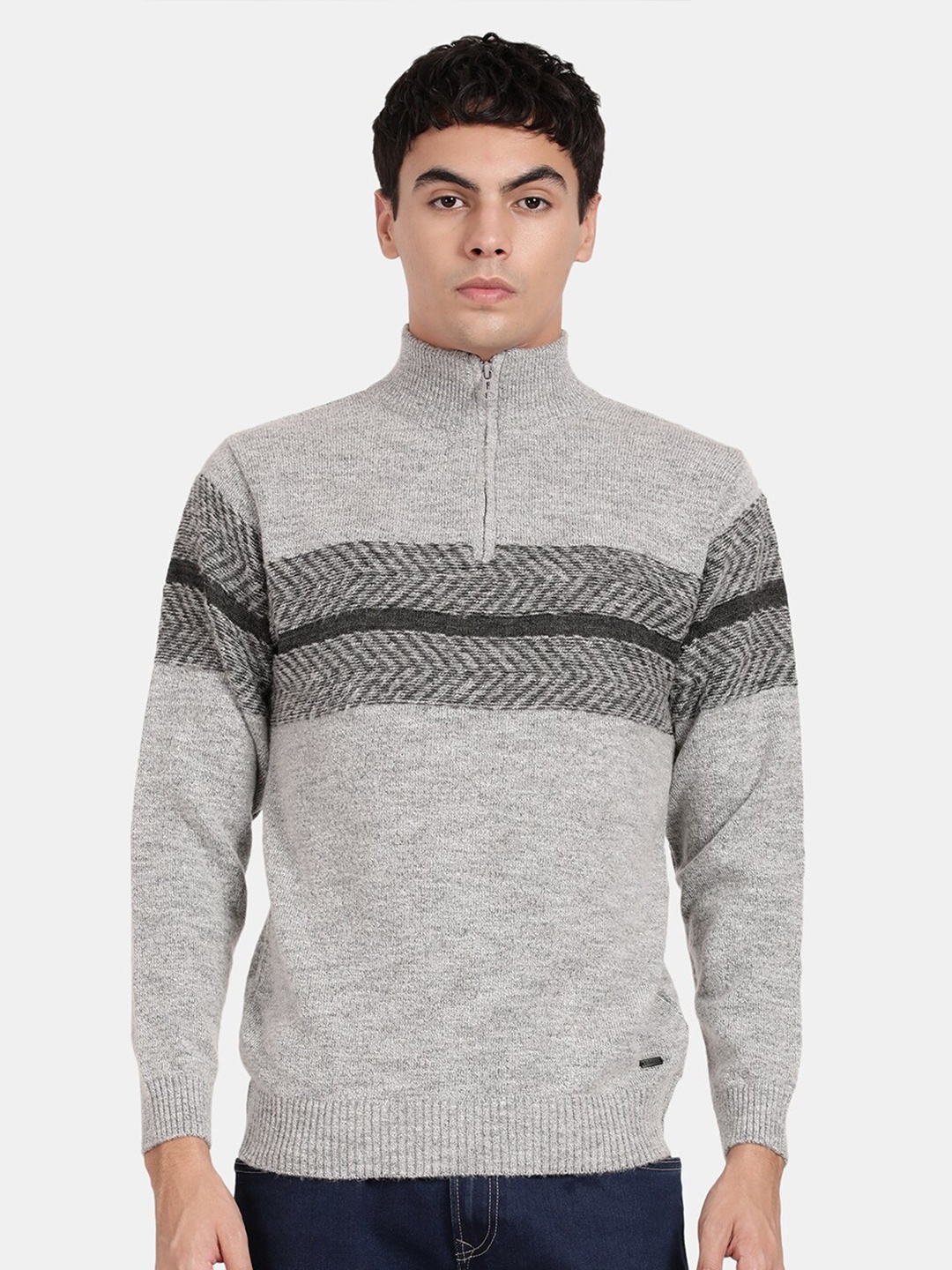 

t-base Striped Turtle Neck Pullover Sweater, Grey