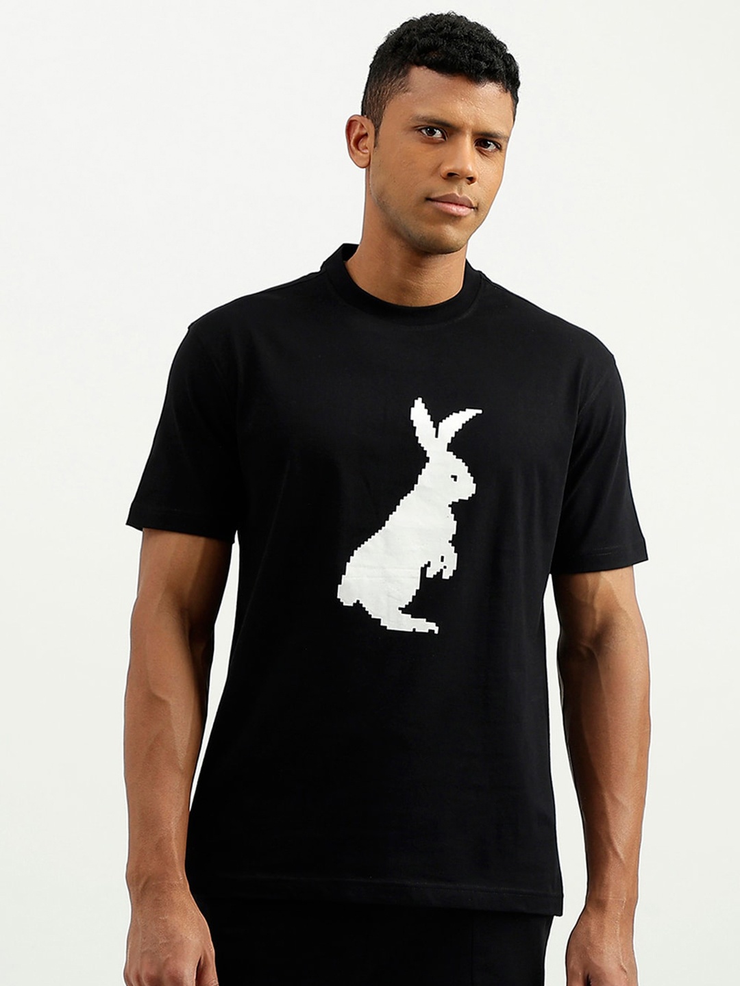 

United Colors of Benetton Relaxed Fit Graphic Printed Cotton T-shirt, Black