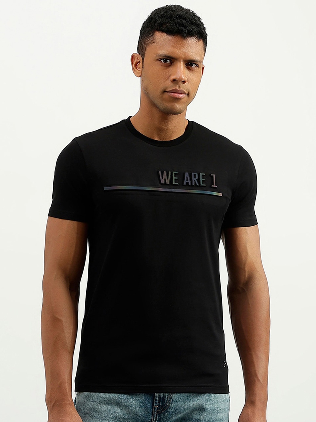 

United Colors of Benetton Regular Fit Typography Printed Round Neck T-shirt, Black