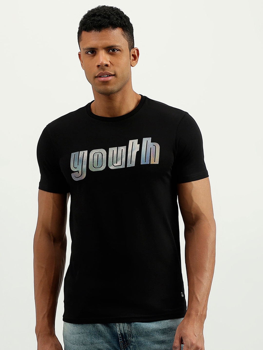 

United Colors of Benetton Relaxed Fit Typography Printed Cotton T-shirt, Black