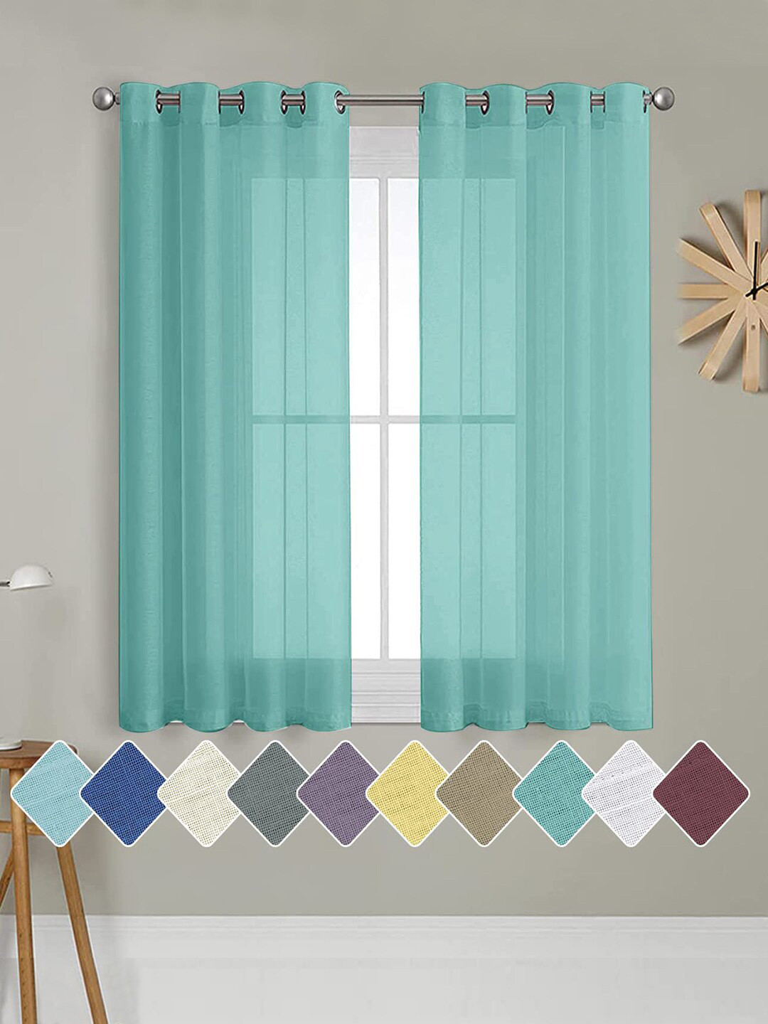

Cloth Fusion Sea Green 2 Pieces Semi Transparent Sheer Window Curtains