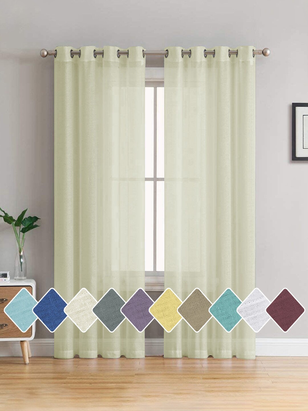 

Cloth Fusion Cream 2 Pieces Semi Transparent Sheer Door Curtains