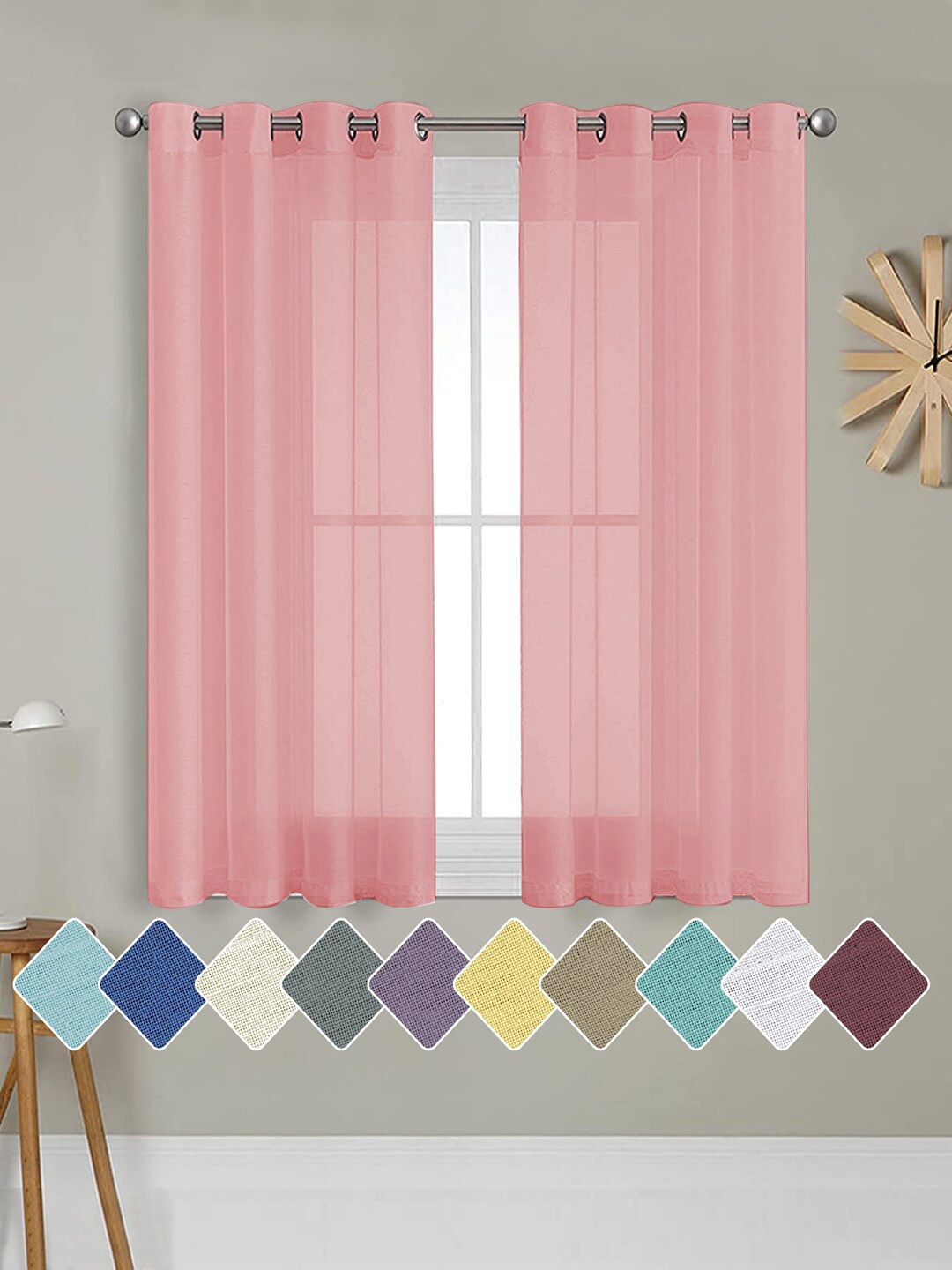 

Cloth Fusion Pink 2 Pieces Semi Transparent Sheer Window Curtains