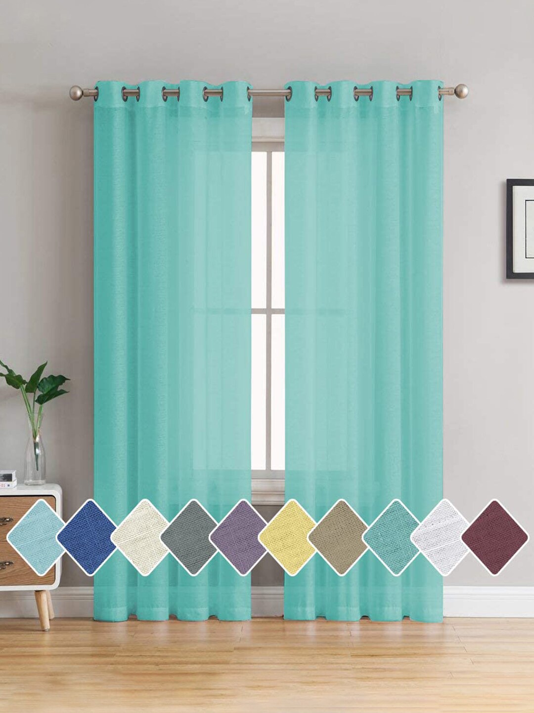 

Cloth Fusion Sea Green 2 Pieces Semi Transparent Sheer Long Door Curtains