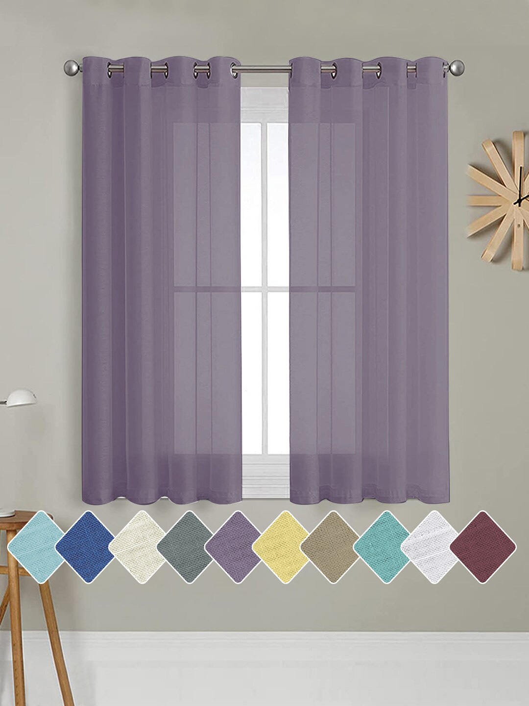 

Cloth Fusion Lavender 2 Pieces Semi Transparent Sheer Window Curtains