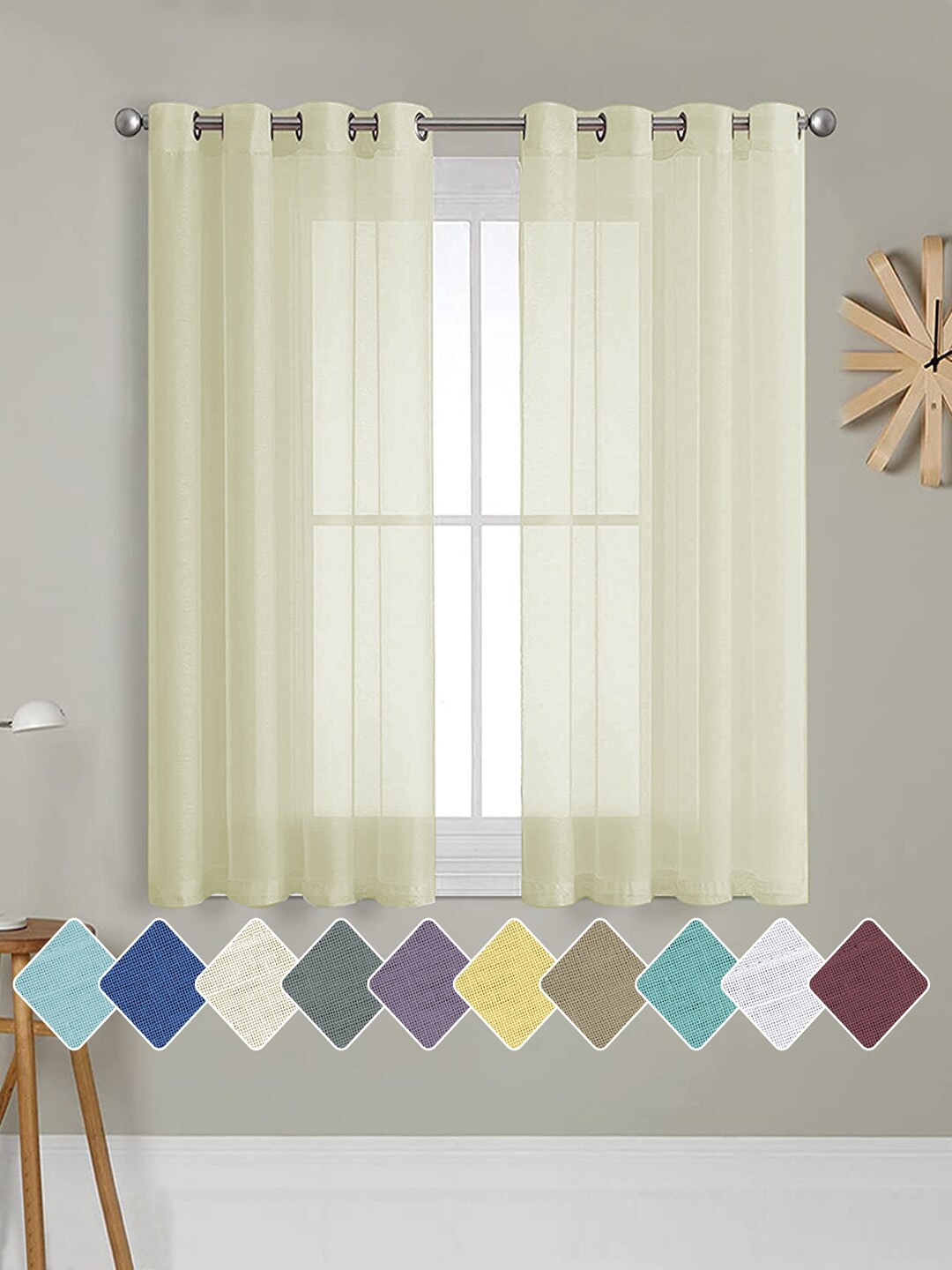 

Cloth Fusion Cream 2 Pieces Semi Transparent Sheer Window Curtains