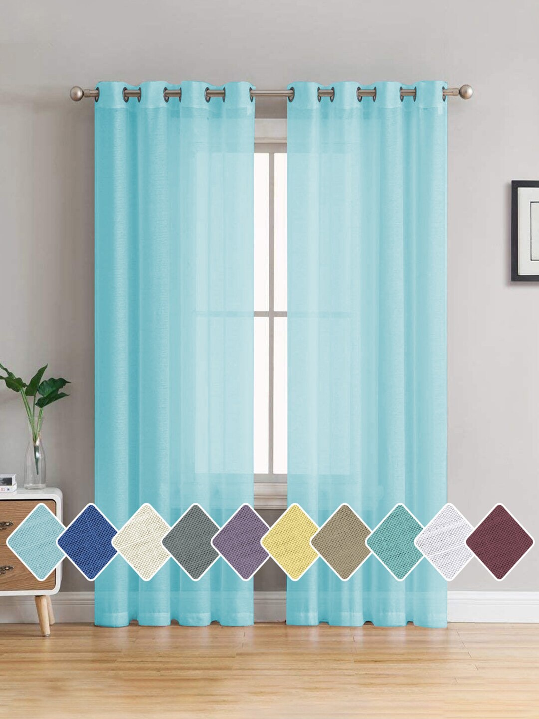 

Cloth Fusion Blue 2 Pieces Semi Transparent Sheer Long Door Curtains