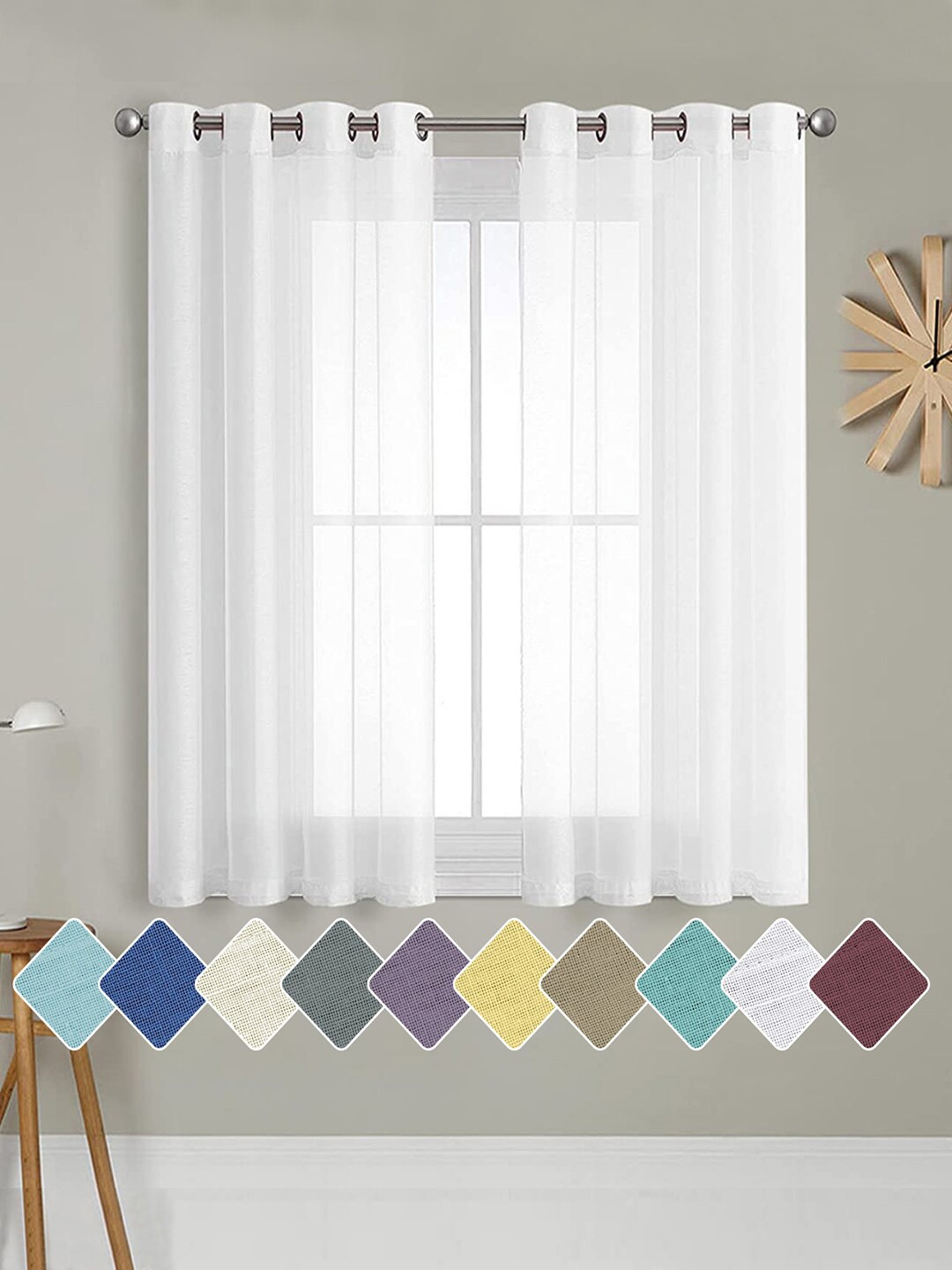 

Cloth Fusion White 2 Pieces Semi Transparent Sheer Window Curtains