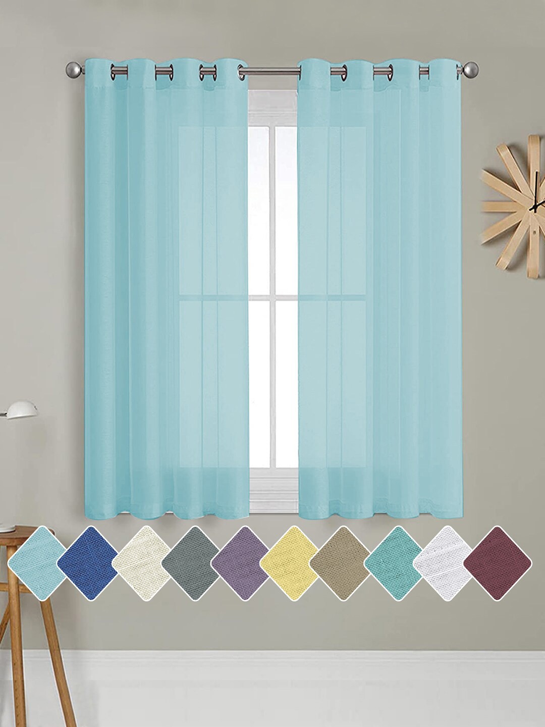 

Cloth Fusion Blue 2 Pieces Semi Transparent Sheer Window Curtains