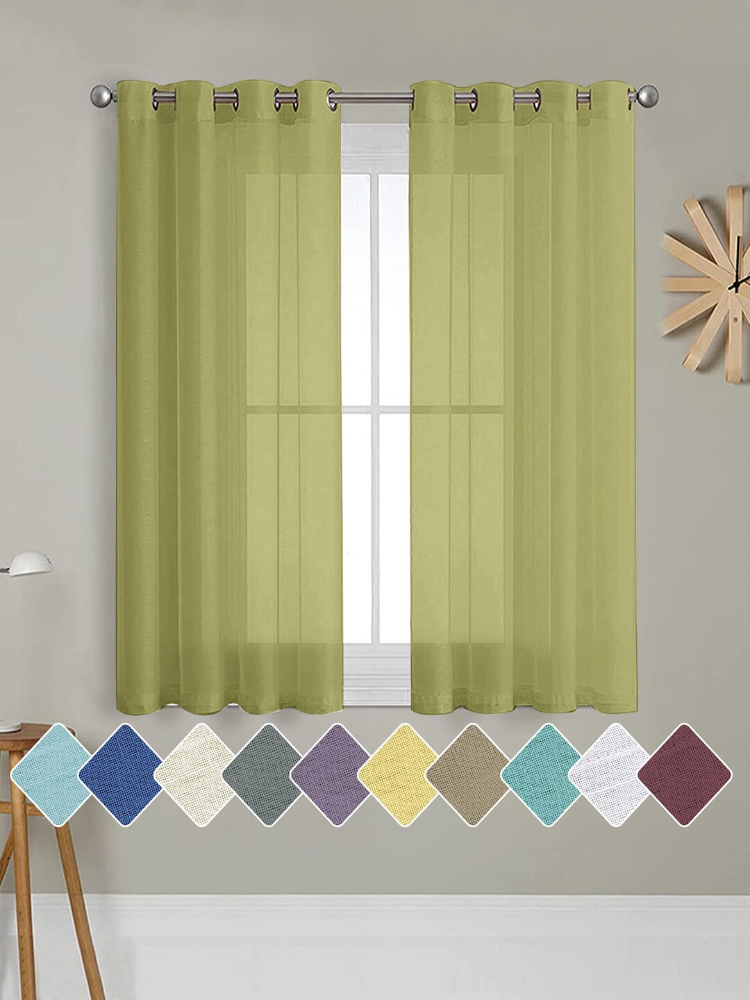 

Cloth Fusion Green 2 Pieces Semi Transparent Sheer Window Curtains