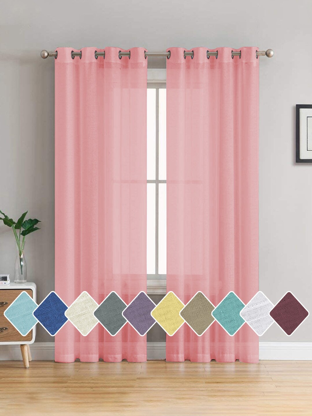 

Cloth Fusion Pink 2 Pieces Semi Transparent Sheer Door Curtains