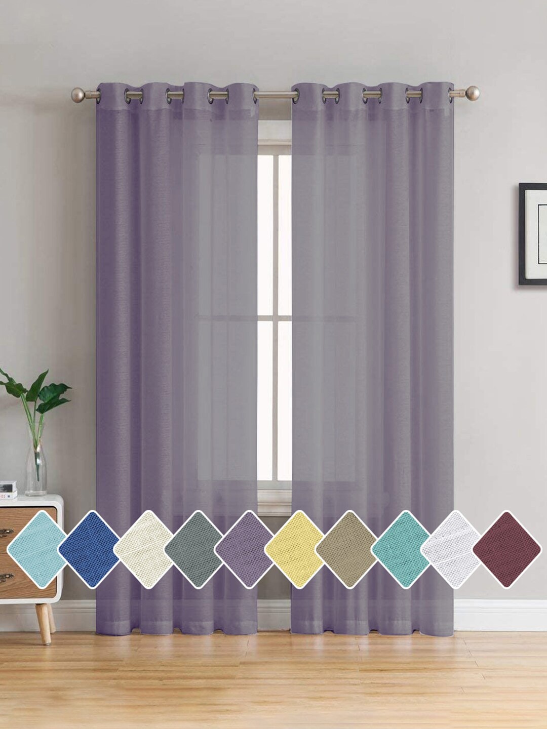 

Cloth Fusion Lavender 2 Pieces Semi Transparent Sheer Long Door Curtains