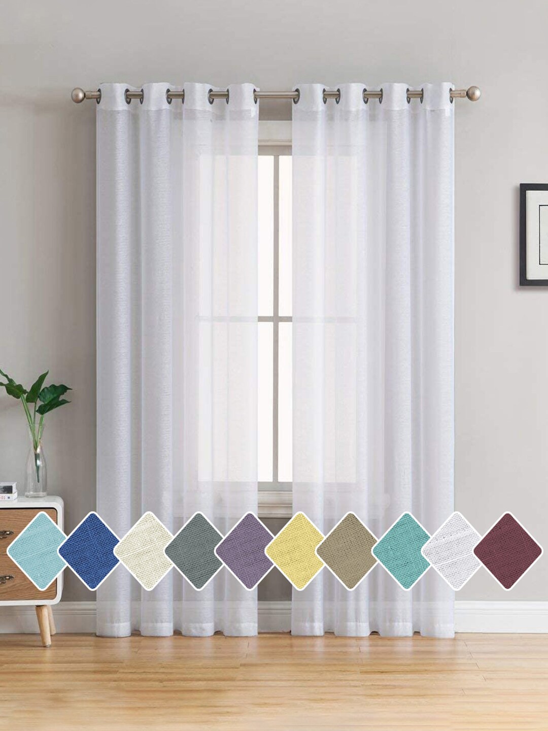 

Cloth Fusion White 2 Pieces Semi Transparent Sheer Door Curtains