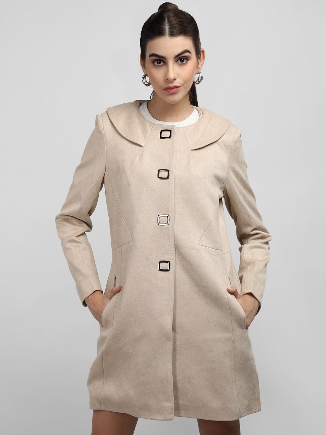

CHKOKKO Single Breasted Mandarin Collar Overcoat, Off white