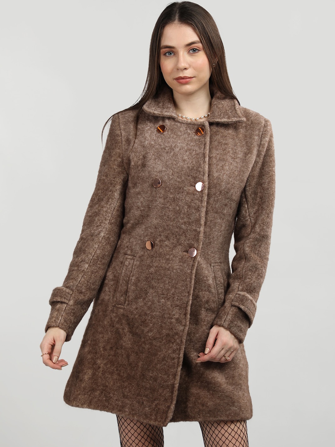 

CHKOKKO Double Breasted Spread Collar Overcoat, Brown