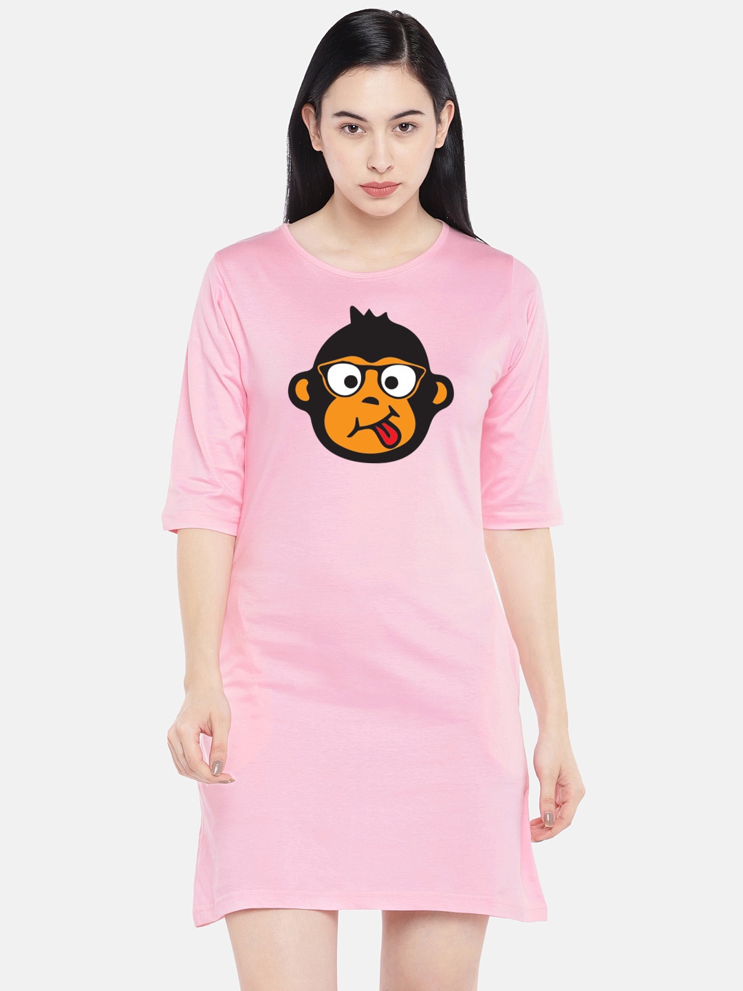 

STATUS MANTRA Graphic Printed Cotton T-shirt Dress, Pink