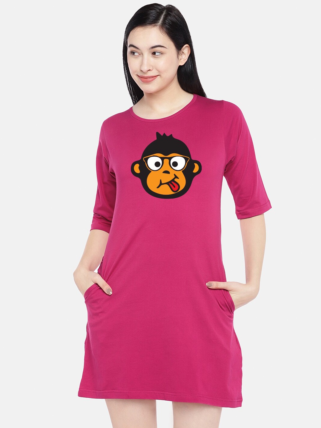 

STATUS MANTRA Graphic Printed Cotton T-shirt Dress, Purple